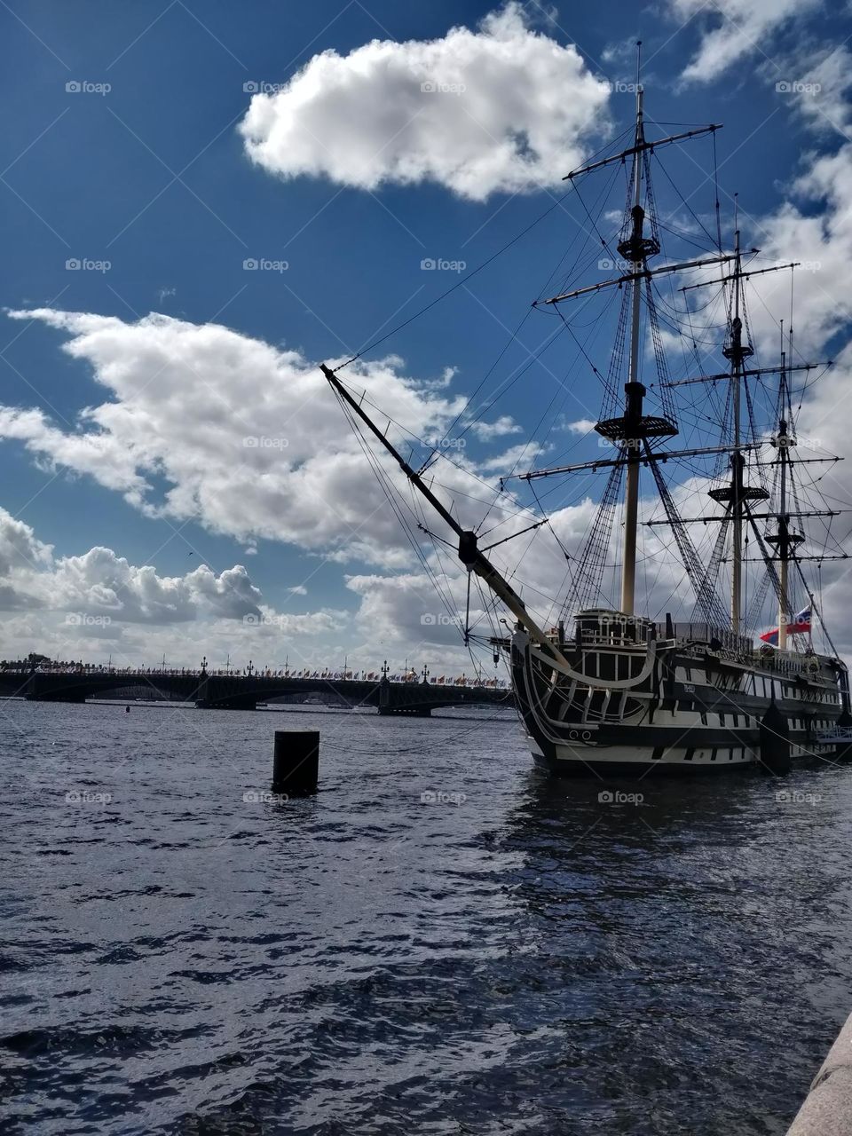 Old war ship in the sea