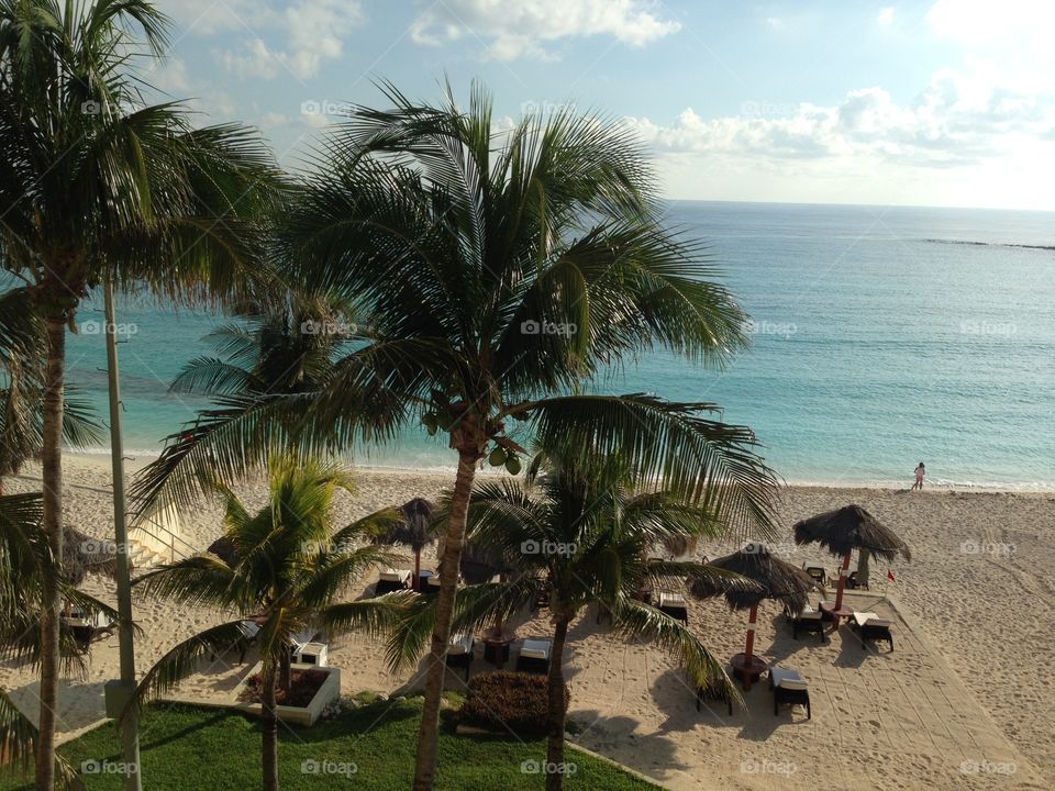 High angle view of beach in Cancun, Mexico