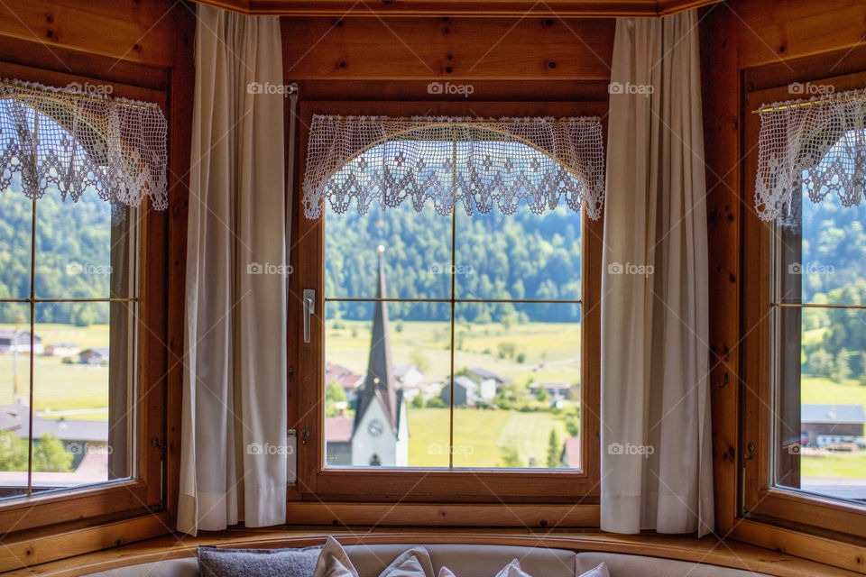 Windows with curtain in home interior