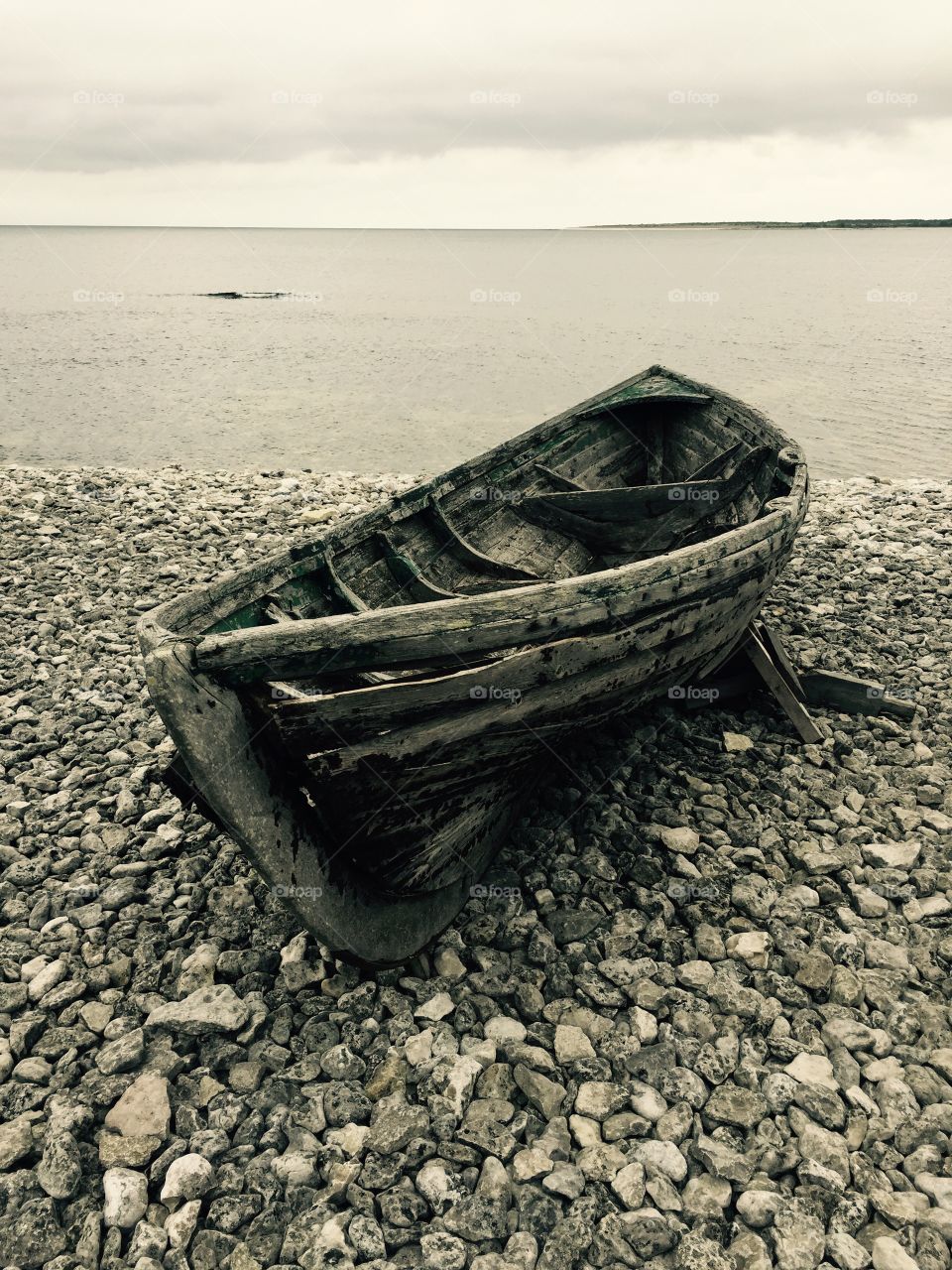 Boat on Fårö. Deserted boat on the shore on Fårö