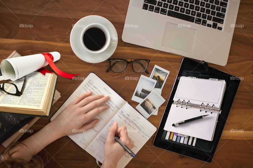 beautiful desk with books or laptop  photography
