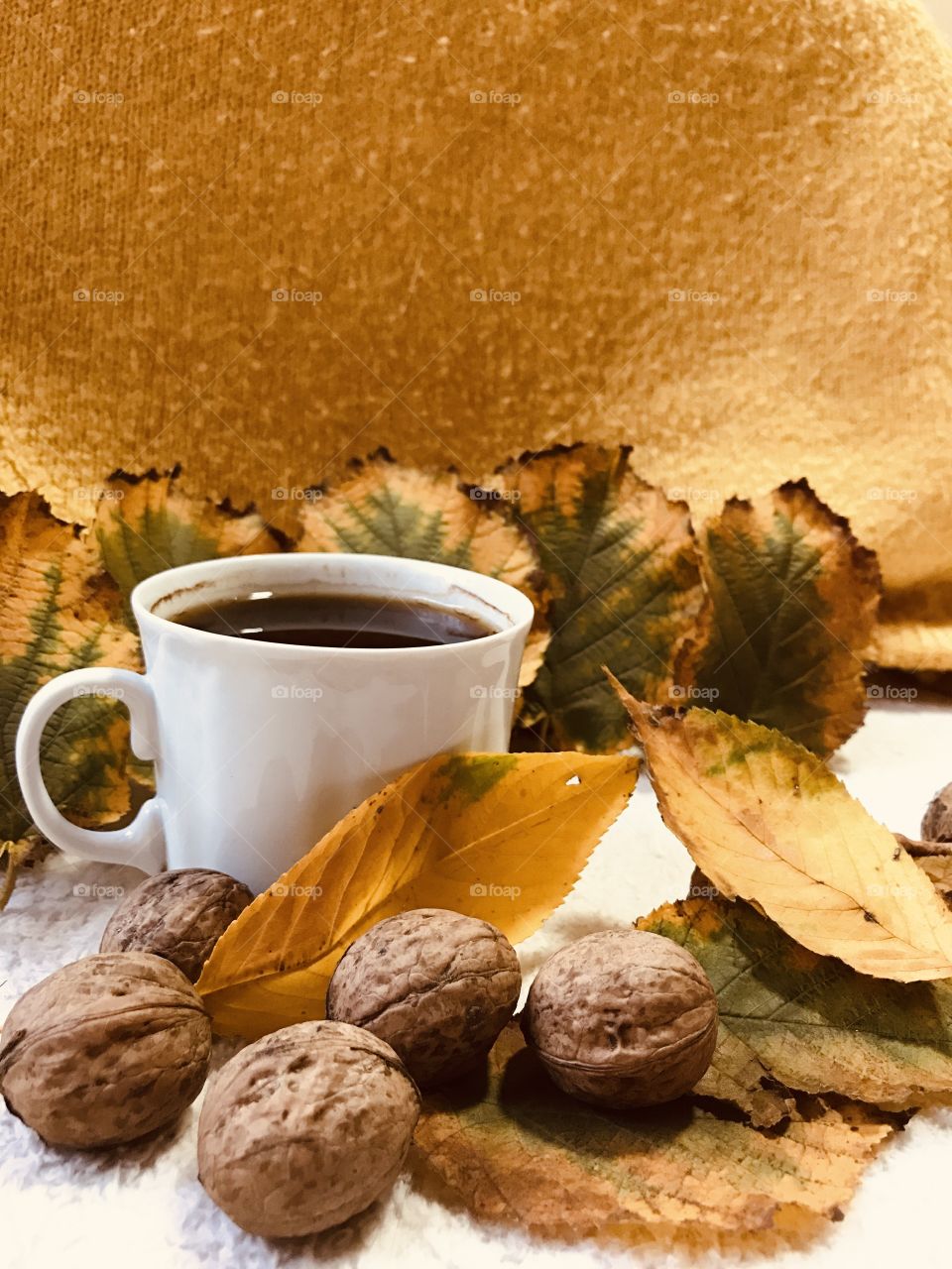 Cup of coffee in the autumn theme.