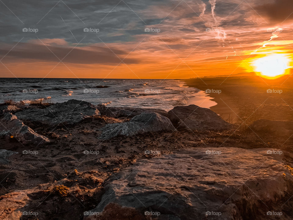 Landscape of a beach during sunset 