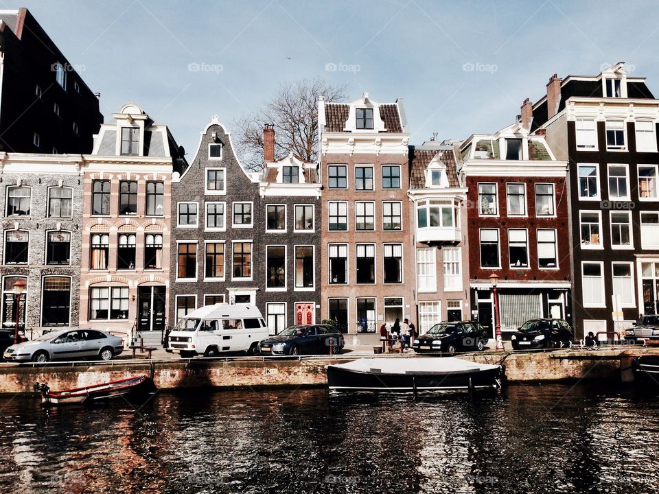 House variation in Amsterdam City and canal in Netherlands