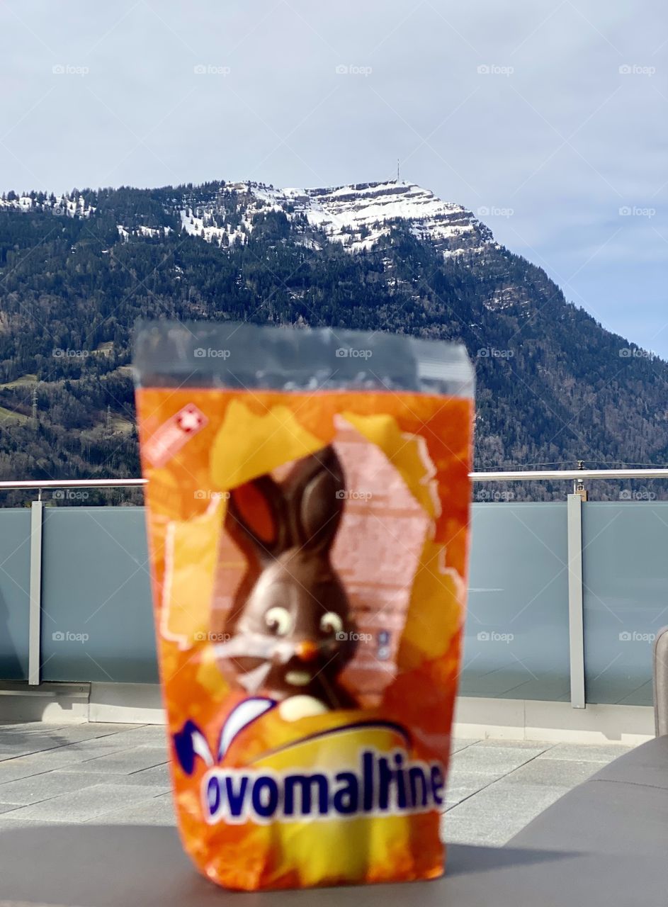 swiss chocolate, chocolate bunny, easter bunny, swiss Alps, snow, ovomaltine chocolate,
