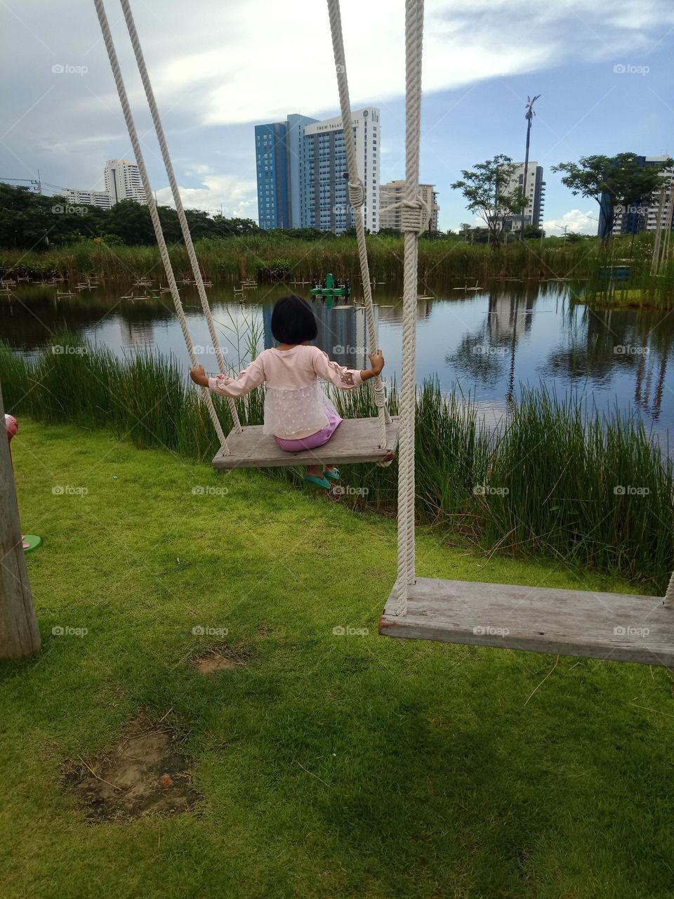 Swing into the pond