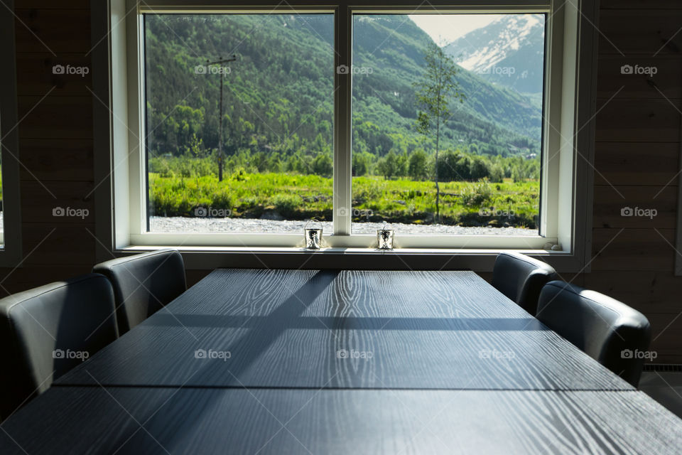 Black table near the window