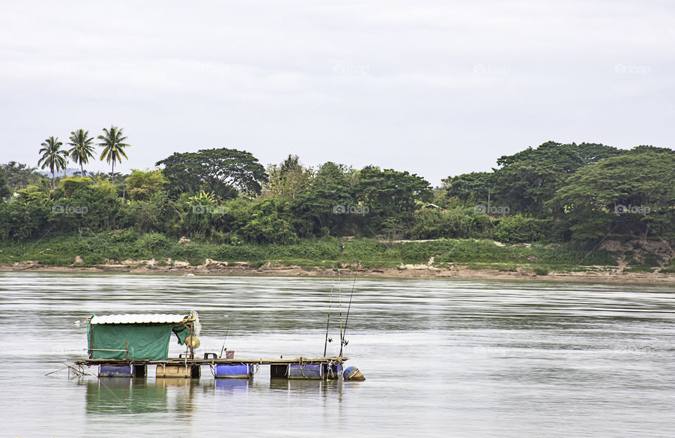The Floating Fishing and sky on the Mekong River at Loei in Thailand.