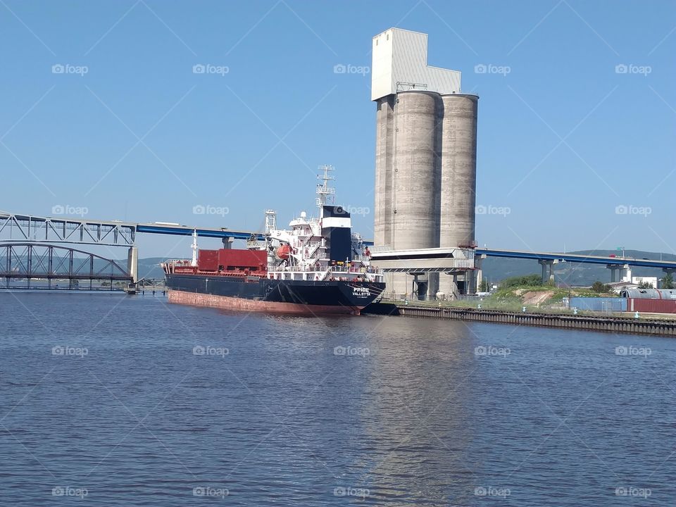 Freight boat on Lake Superior in summer time