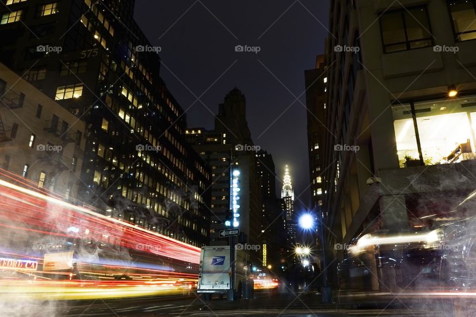 Heavy pollution in streets of New york at night traffic