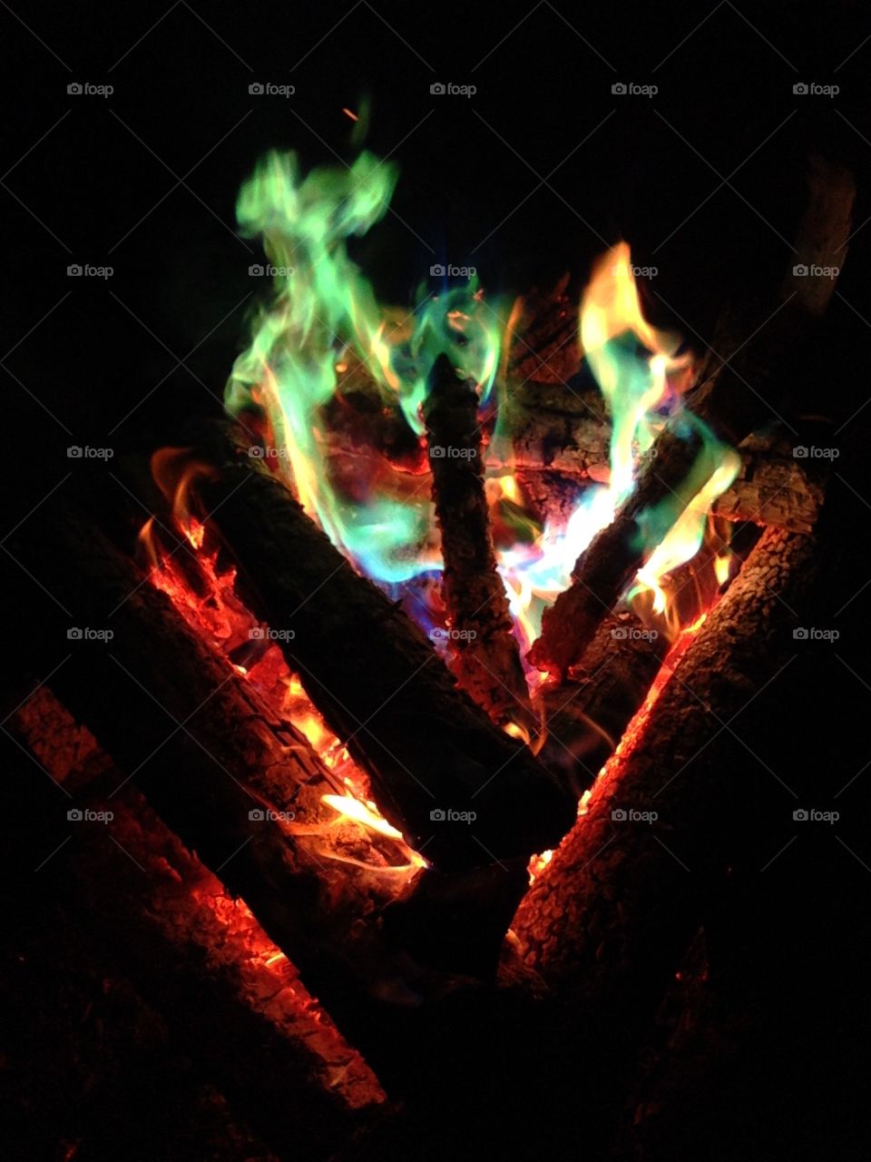 Fire with colourful green flames