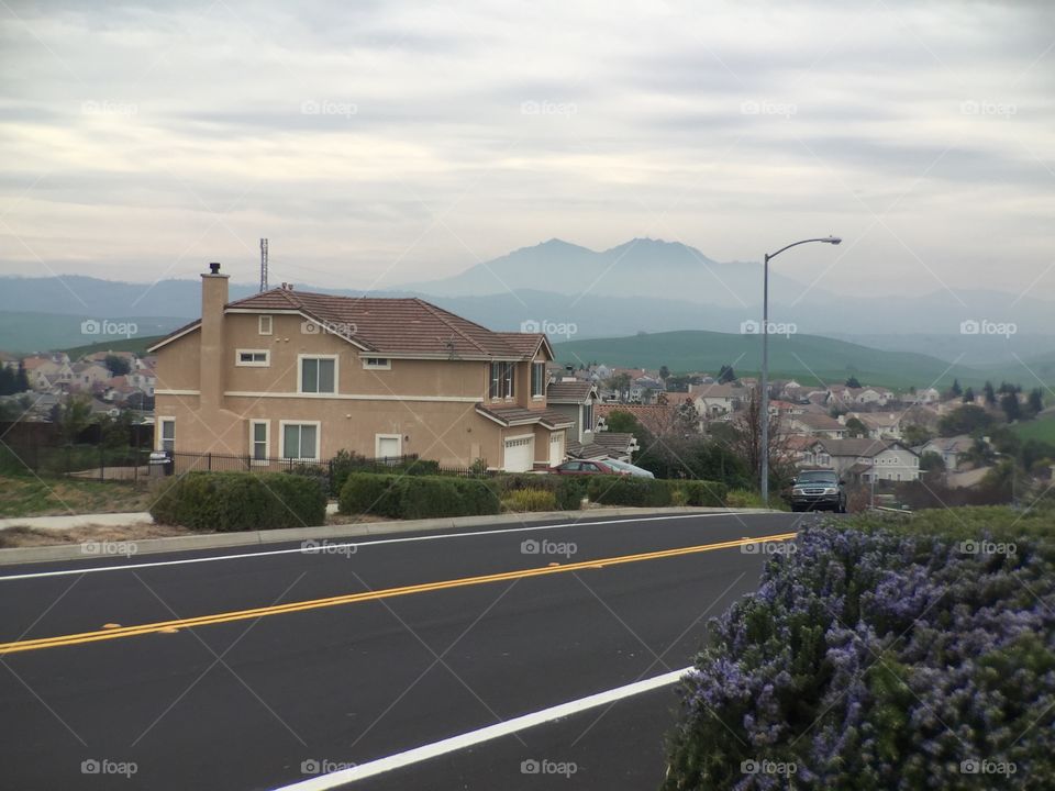 Landscape with house and mountain 