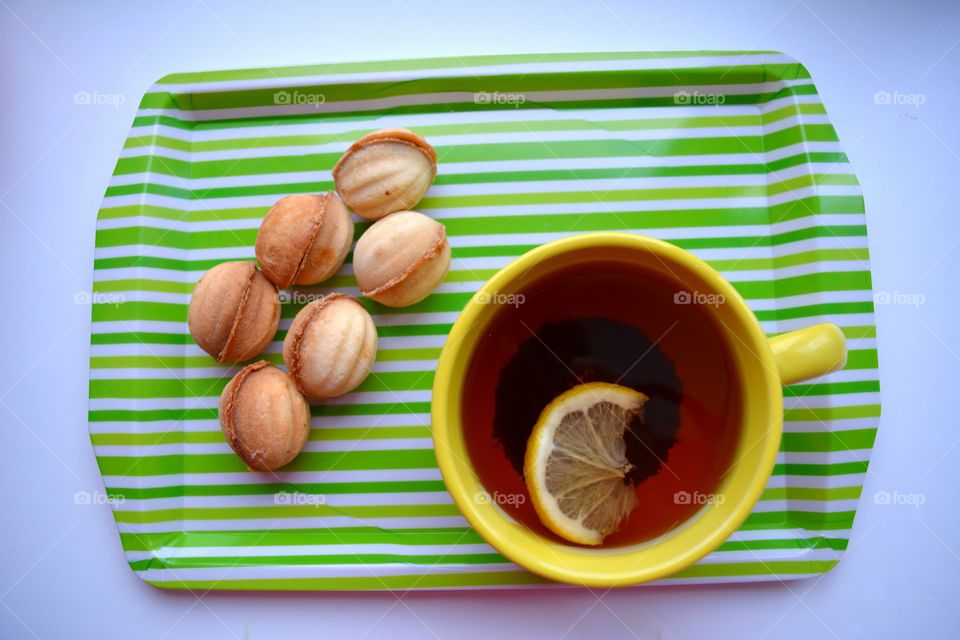 High angle view of tea