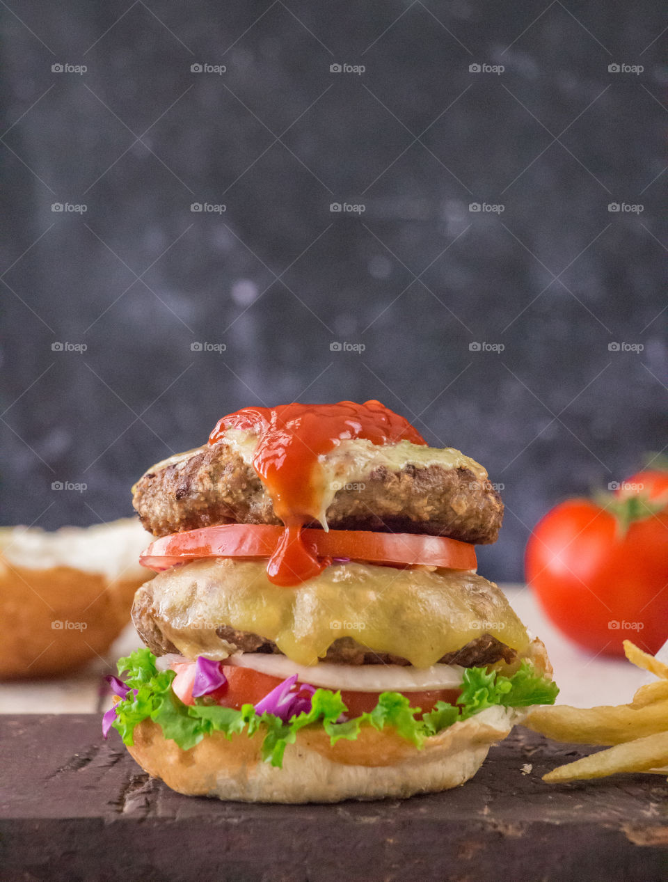 Burger with ketchup