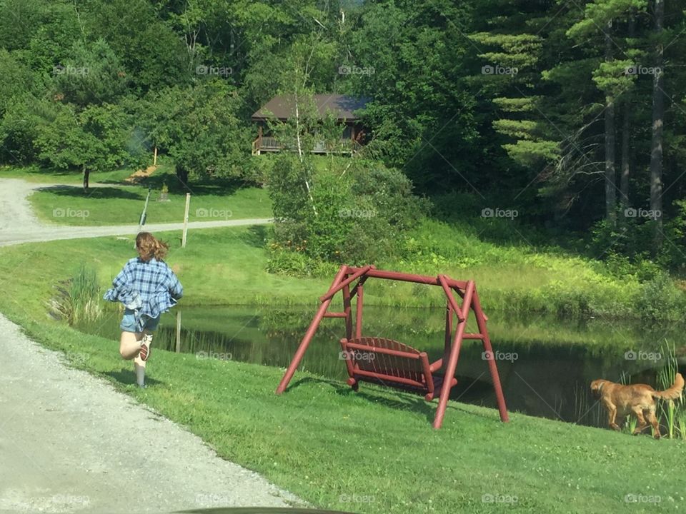 Running Away. Running with the resident dog at Sterling Ridge, Vermont 