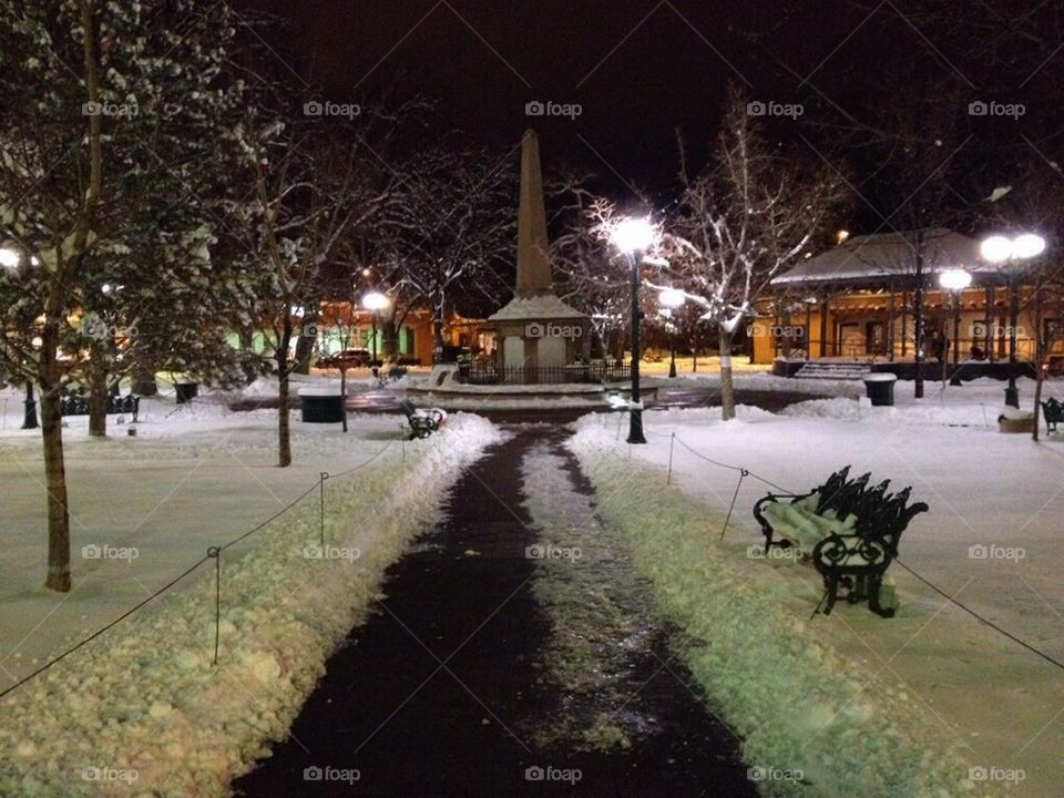 Snow on Santa Fe Plaza