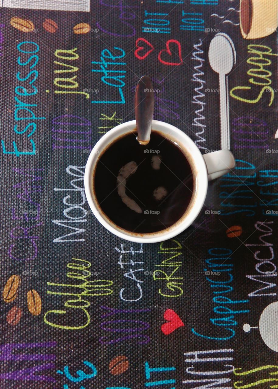 High angle view of black coffee