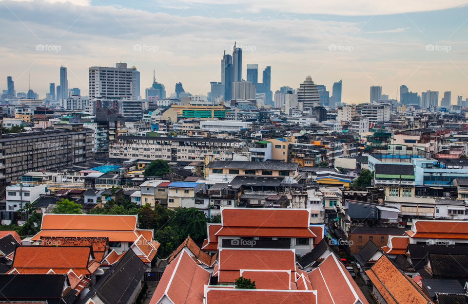 view from the Thai Temple Wat Saket to the Cityscape of Bangkok Thailand Southeast Asia