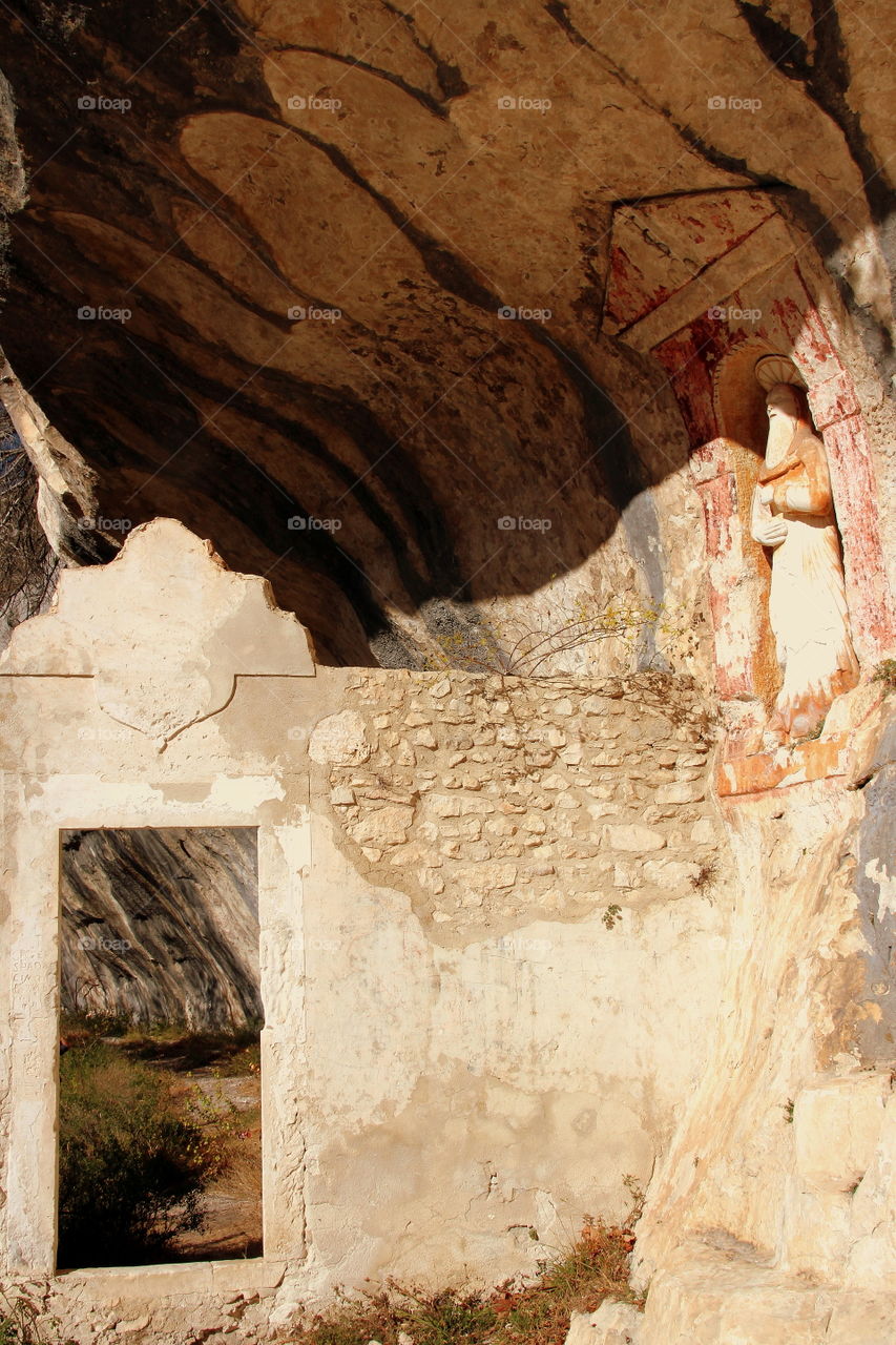 door of an old mountain church ruines