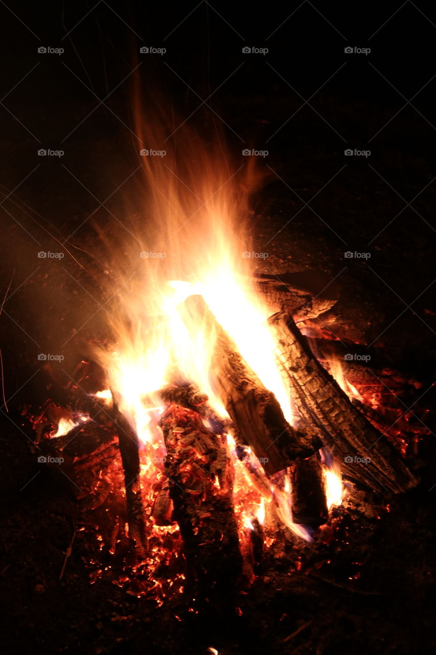 A warm cozy campfire on a cool autumn night
