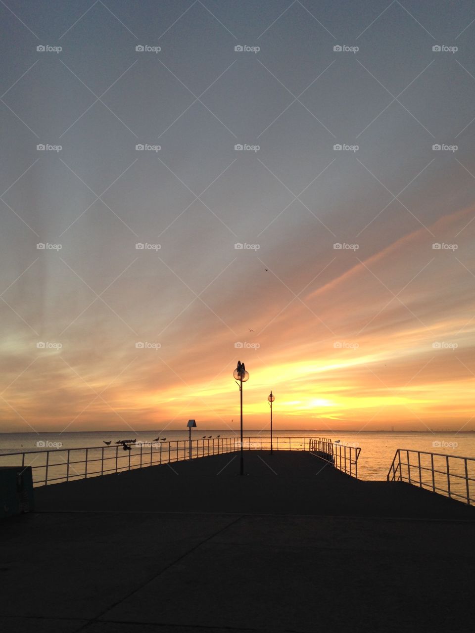 Sunset, Dawn, Bridge, Water, Light