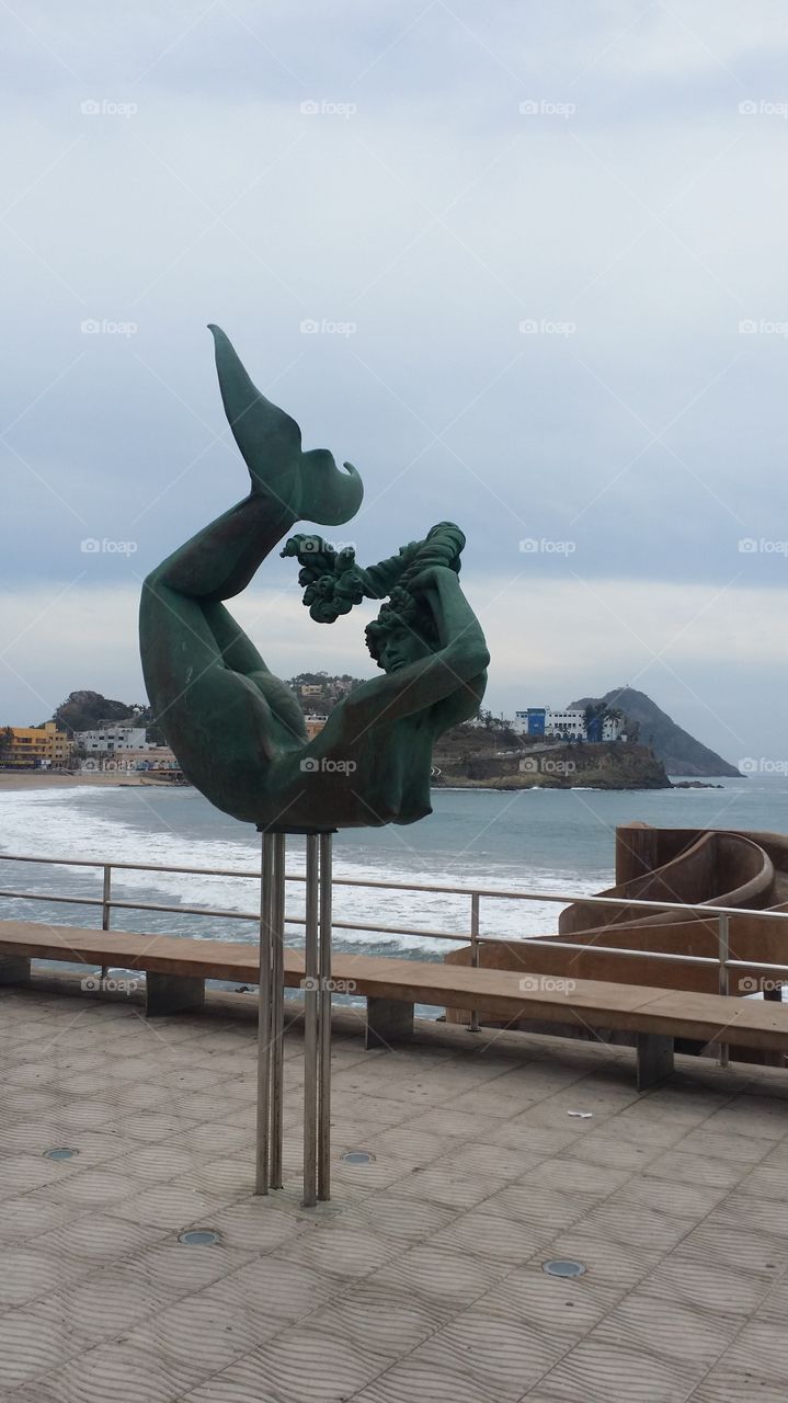 Mermaid Statue Mexican Coastal Resort