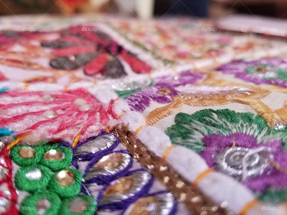 Colorful patterns and designs on a pillow