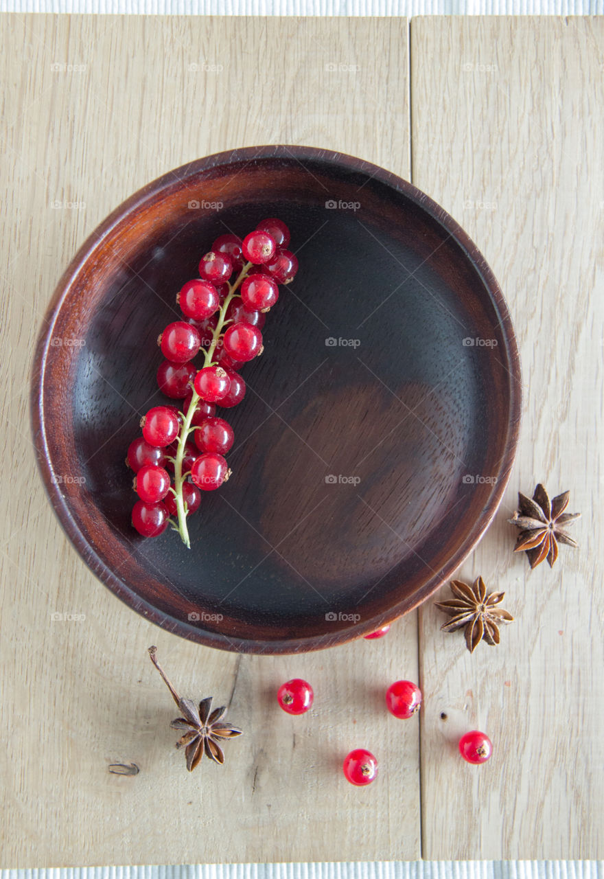 Directly above view of cranberries in bowl