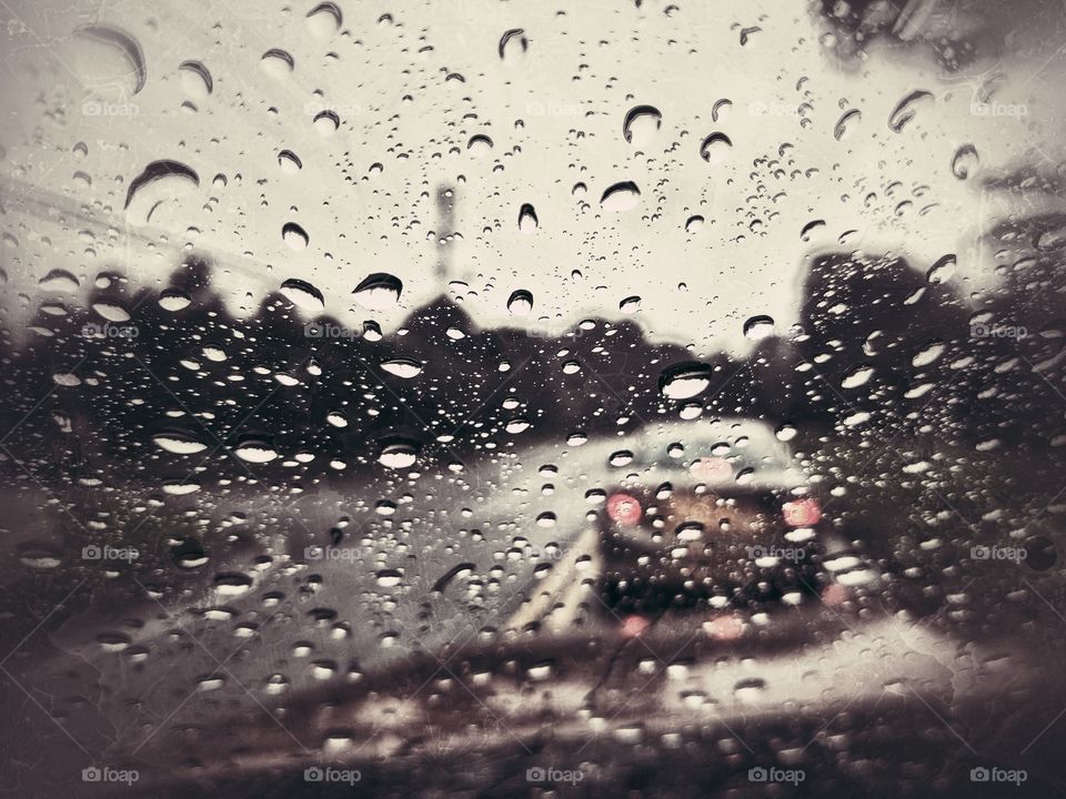 Cold Raindrops on windshield