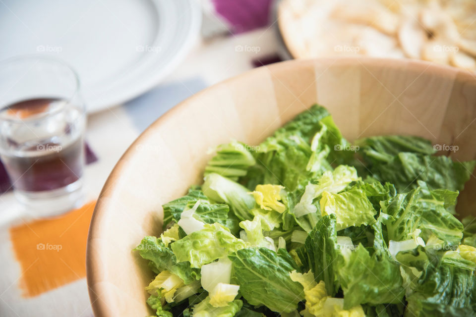 Close-up of salad and apple tart