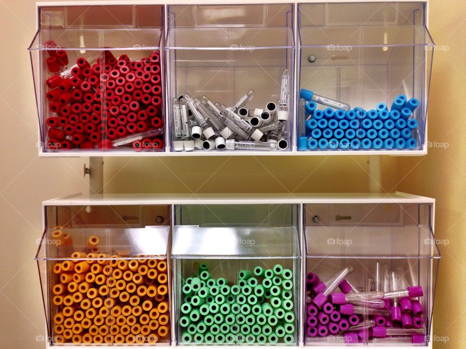 Blood sample containers in a lab