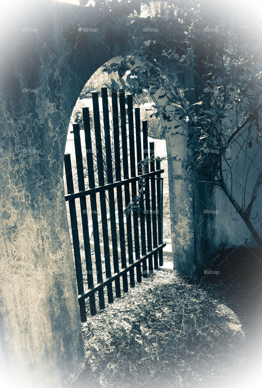 through the gate to the other side
