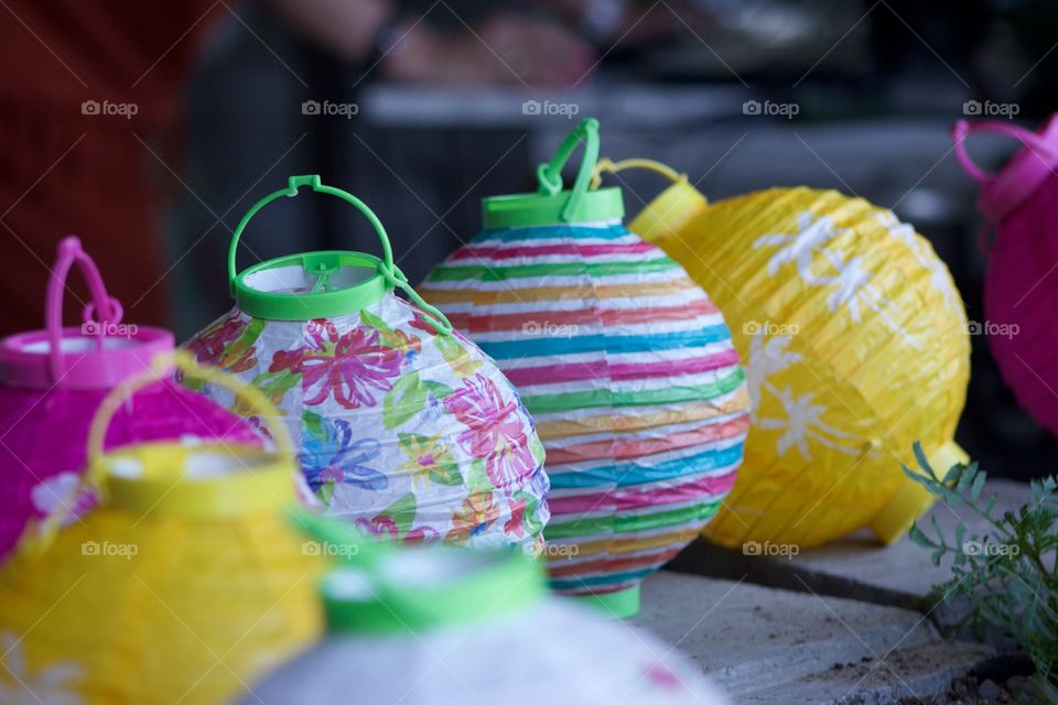Close-up of colorful Chinese lanterns