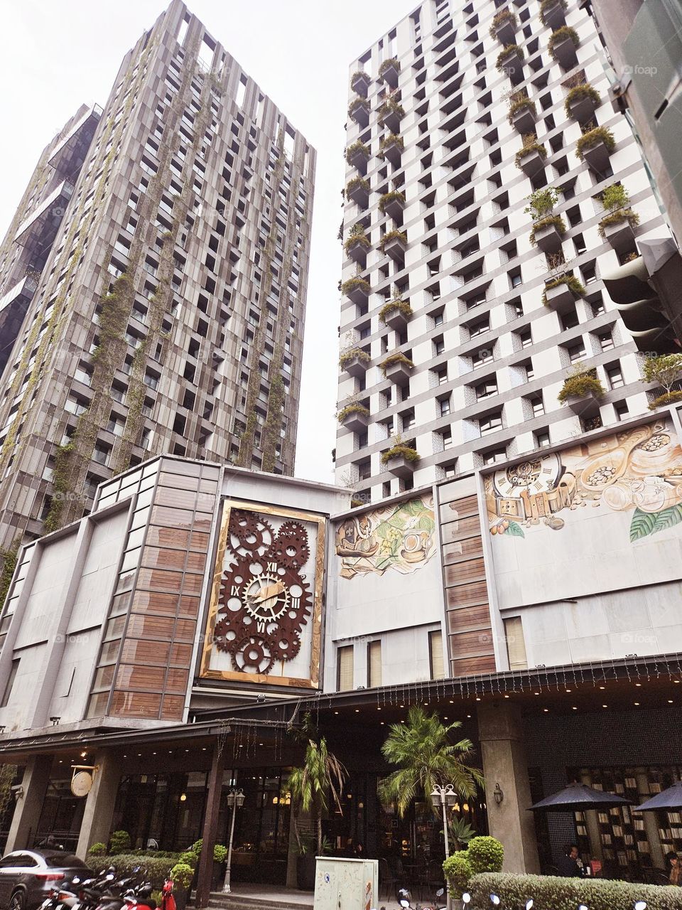 Retro building clock tower