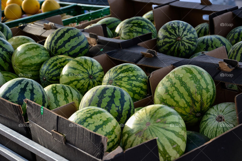 watermelons on a market stall in Denmark.