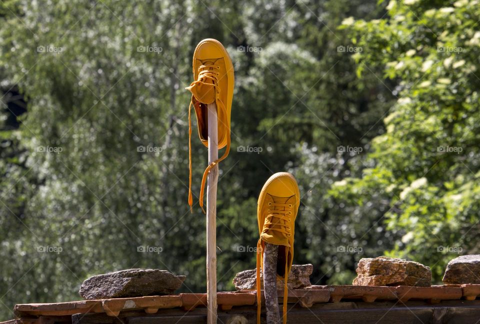 Sneakers drying outdoor