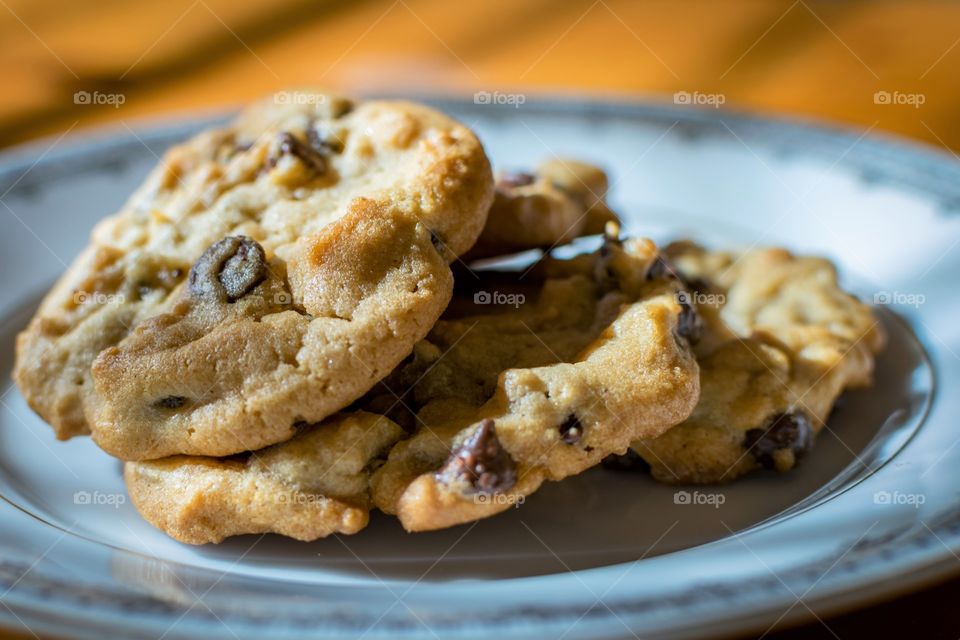 Side angle chocolate chip cookies