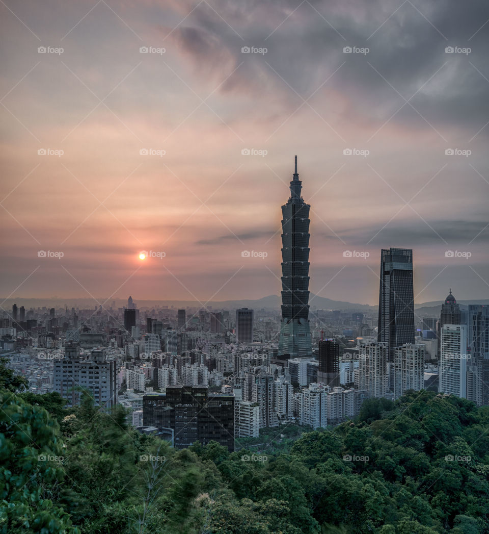Taipei city from elephant mountain at sunset