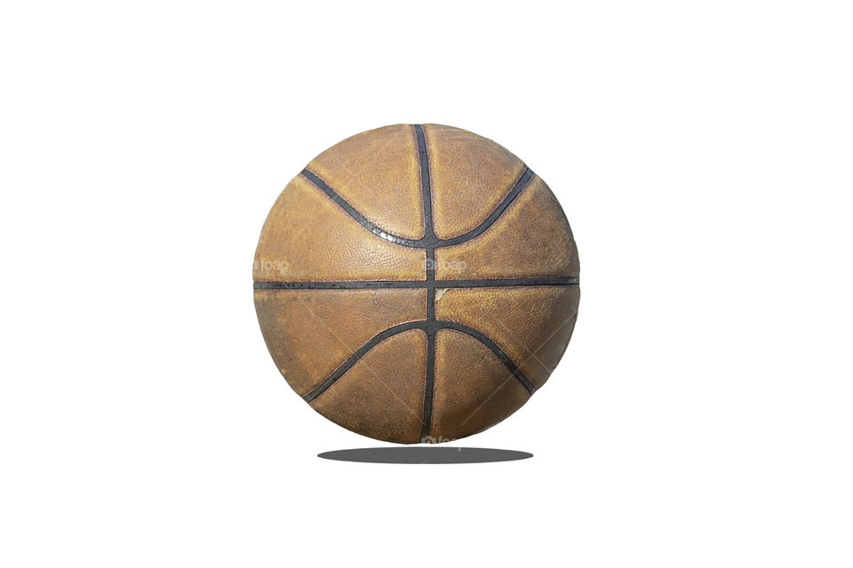 Isolated Basketball leather with the old and worn from use on a white background with clipping path.