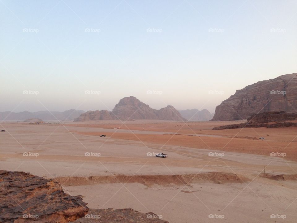 Cars in the Wadi Ram desert.