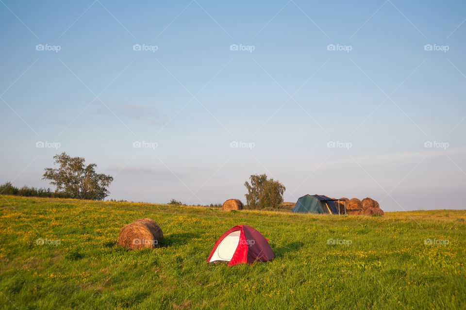 Camping in countryside.