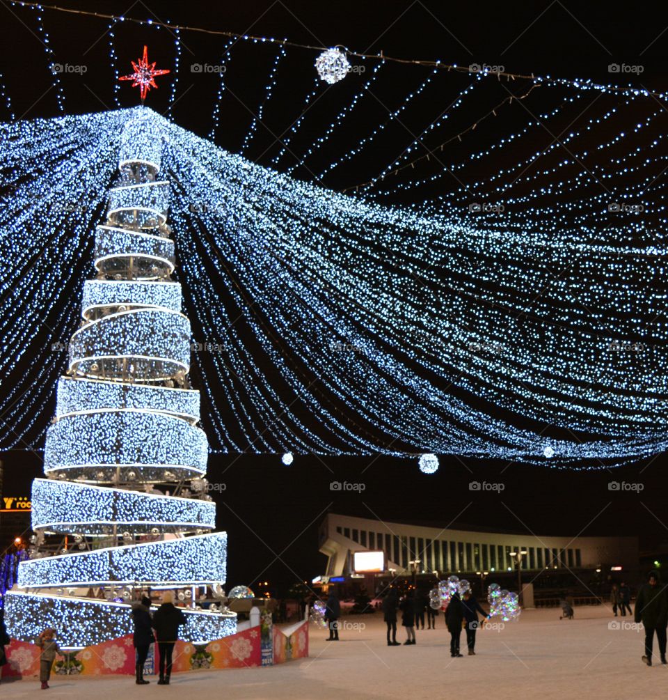 Christmas and New year tree cityscape