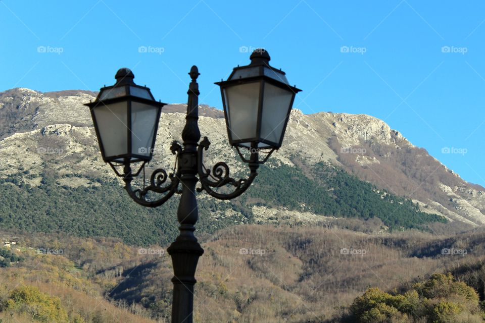 Lamp and mountain. Bataglia,  Comune di Casaletto Spartano,  Campania, Italy