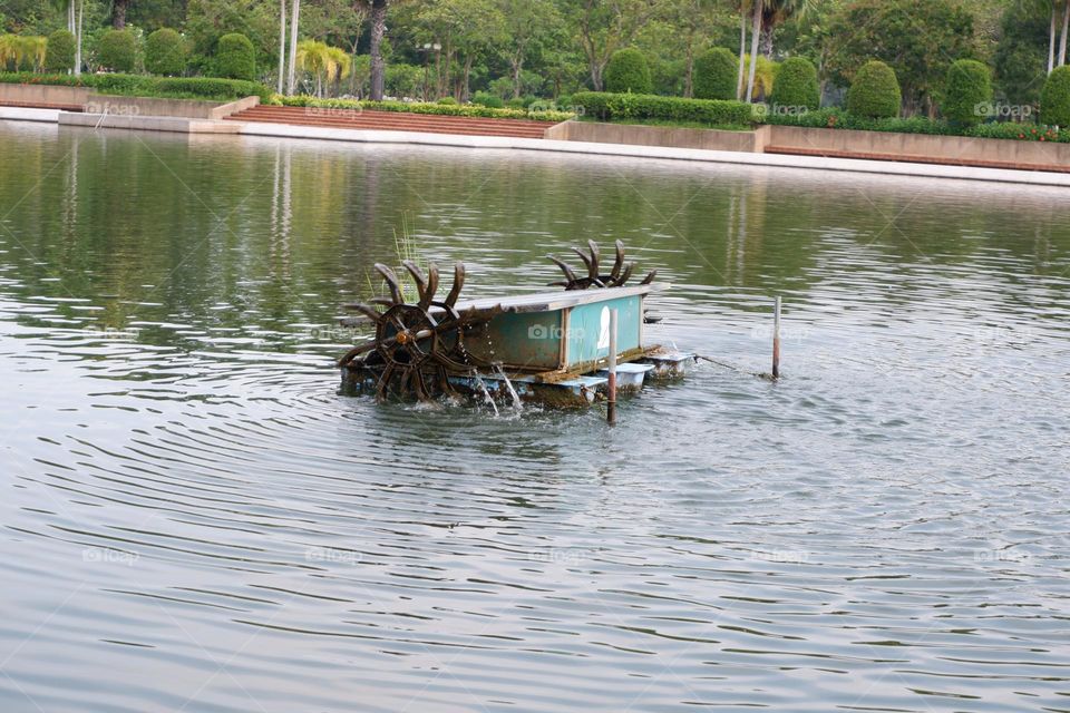 Solar water turbine floating on the water surface.