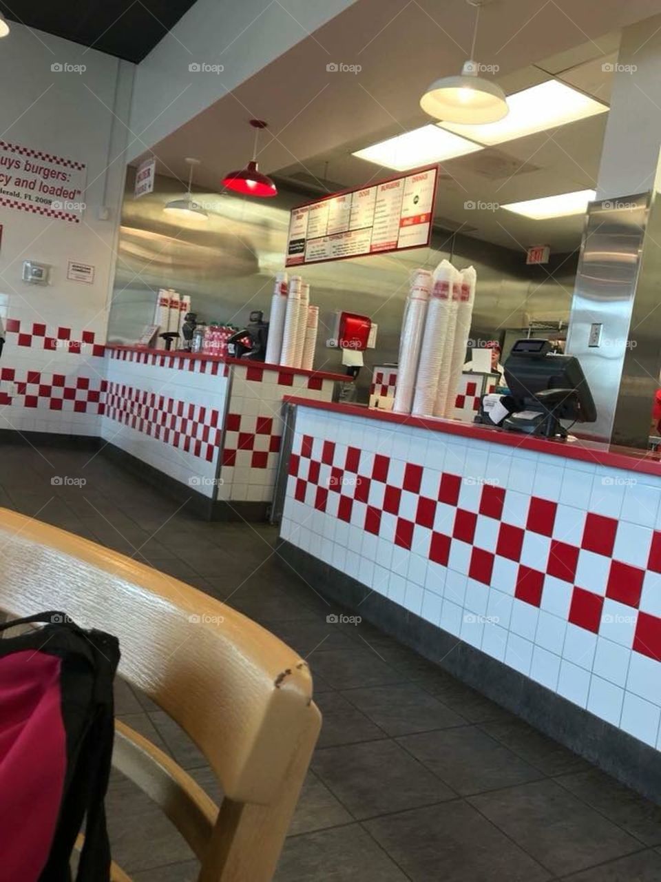 Five guys red and white theme restaurant