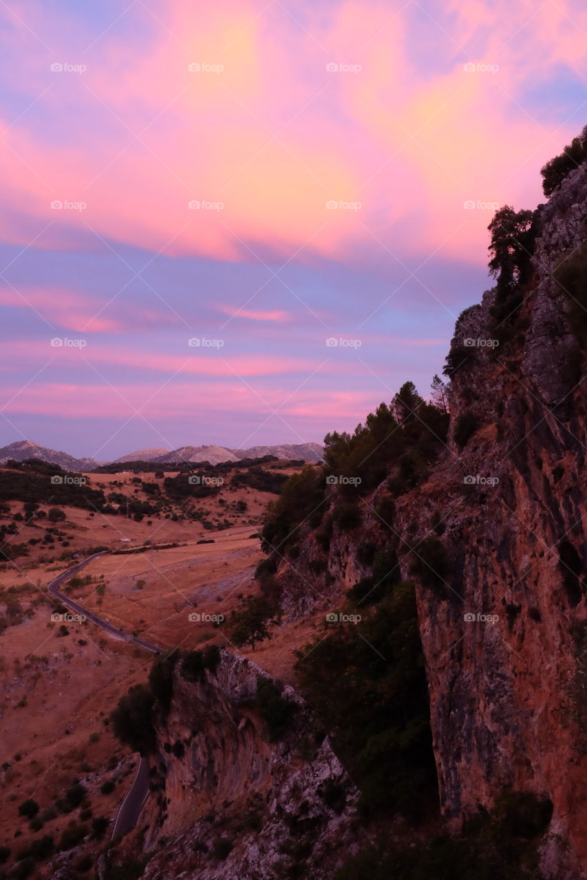 Sunset from Grazalema, Spain. The view of the Sierra del Pinar at dusk from Grazalema, Spain, a village in Andalusia near Ronda.