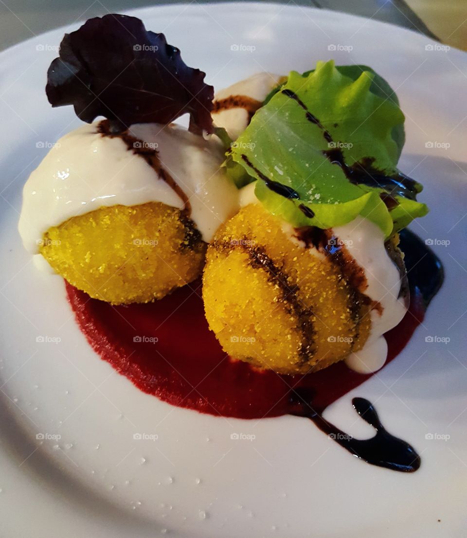 Close-up of dessert served in plate