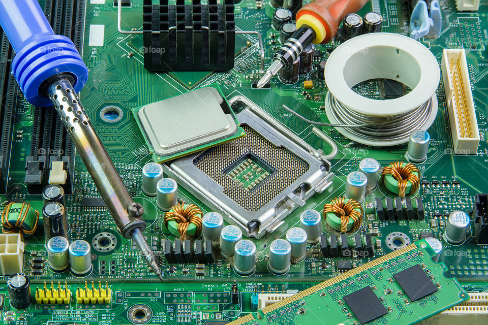 image of the motherboard and PC processor closeup.