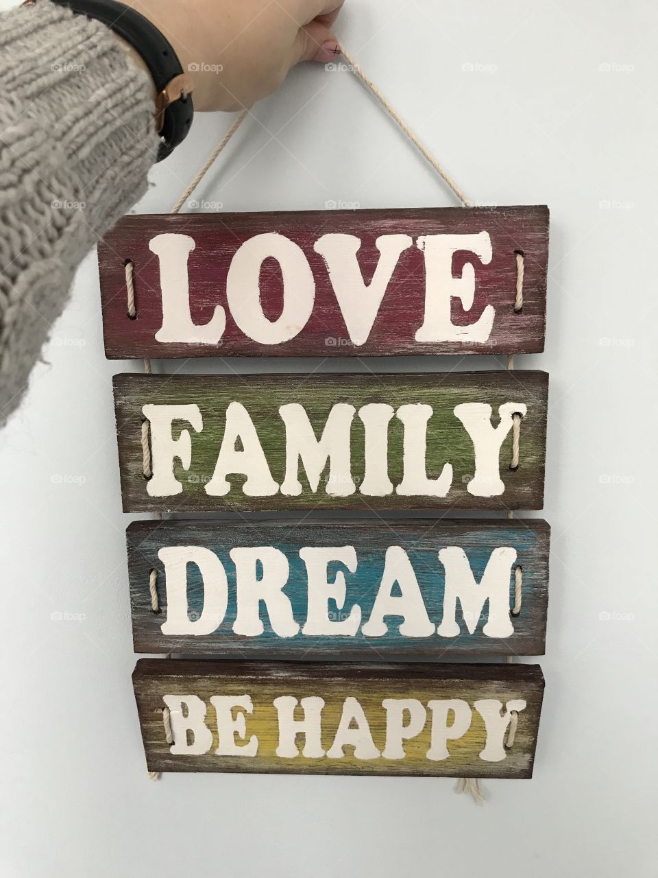 Amazing handmade decor for a wall. Love.Family.Dream.Be happy