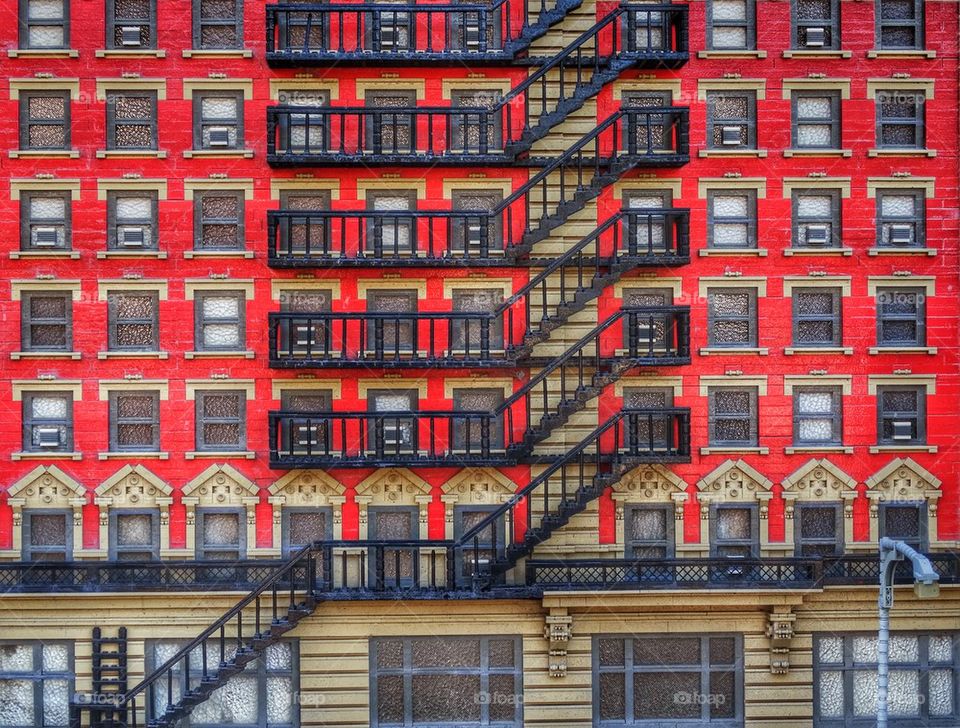 Skyscraper Fire Escape. Lego Diorama Of A Red Brick Building
